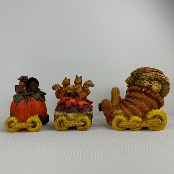 Vintage Ceramic Light-Up Train Set Autumn Harvest Fall Cornucopia Squirrels 3 pc - Picture 14 of 16